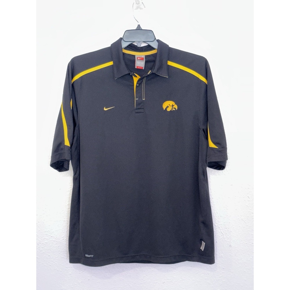 Iowa Hawkeyes Polo Shirt Men Large Black Nike Dri Fit On Field Performance Golf